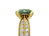 Yellow gold Fancy Green Princess  Solitaire Diamond Ring with Milgrain Pavé Band and Four-Prong Setting_25