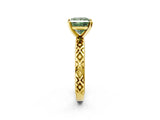 Yellow gold Fancy Green Princess  Solitaire Diamond Ring with Milgrain and Black Enamel X Pattern Band_32