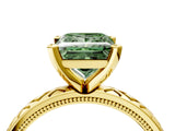 Yellow gold Fancy Green Princess  Solitaire Diamond Ring with Milgrain and Black Enamel X Pattern Band_34