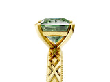 Yellow gold Fancy Green Princess  Solitaire Diamond Ring with Milgrain and Black Enamel X Pattern Band_35