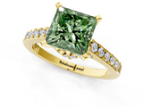 Yellow gold Fancy Green Princess  Solitaire Diamond Ring with Pavé Band and Four-Prong Setting_1