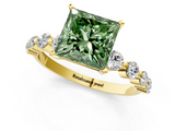 Yellow gold Fancy Green Princess  Solitaire Diamond Ring with Pave Band and Four-Prong Setting_1