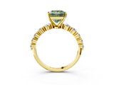 Yellow gold Fancy Green Princess  Solitaire Diamond Ring with Pave Band and Four-Prong Setting_3