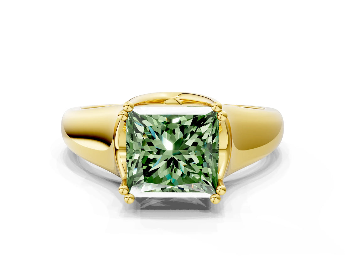 Yellow gold Fancy Green Princess  Solitaire Diamond Ring with Six-Prong Cathedral Setting_30