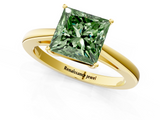 Yellow gold Fancy Green Princess  Solitaire Diamond Ring with Split Shank and Four-Prong Setting_1