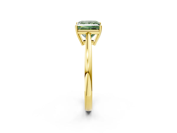 Yellow gold Fancy Green Princess  Solitaire Diamond Ring with Split Shank and Four-Prong Setting