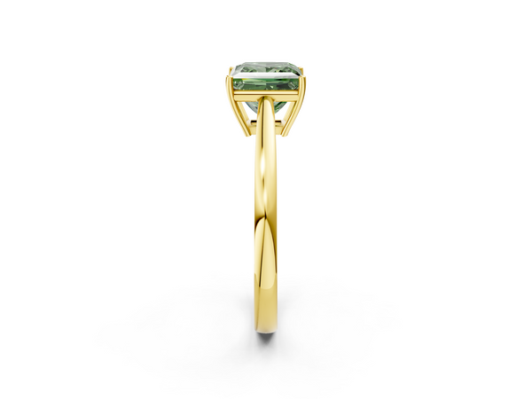 Yellow gold Fancy Green Princess  Solitaire Diamond Ring with Split Shank and Four-Prong Setting