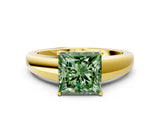 Yellow gold Fancy Green Princess  Solitaire Diamond Ring with Tapered Band and Four-Prong Setting_52