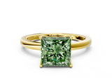 Yellow gold Fancy Green Princess  Solitaire Diamond Ring with Thin Band and Four-Prong Setting
