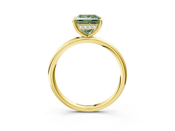 Yellow gold Fancy Green Princess  Solitaire Diamond Ring with a Classic Band and Four-Prong Setting