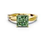 Yellow gold Fancy Green Princess  Solitaire Diamond Twisted Band with Four-Prong Setting