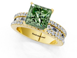 Yellow gold Fancy Green Princess  Solitaire Diamond with Pave and Channel Set Band_1
