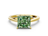 Yellow gold Fancy Green Princess  Solitaire Engagement Ring with Four-Prong Setting and Classic Band 1