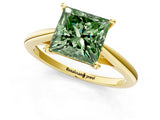 Yellow gold Fancy Green Princess  Solitaire Engagement Ring with Four-Prong Setting and Classic Band 2