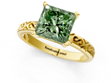 Yellow gold Fancy Green Princess  Solitaire Engagement Ring with Scrollwork Band and Four-Prong Setting_1