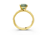 Yellow gold Fancy Green Princess  Solitaire Engagement Ring with Scrollwork Band and Four-Prong Setting_3