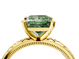 Yellow gold Fancy Green Princess  Solitaire Engagement Ring with Scrollwork Band and Four-Prong Setting_4