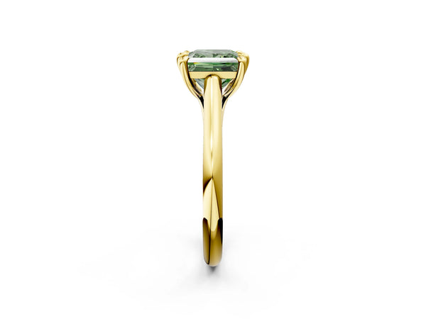 Yellow gold Fancy Green Princess  Solitaire Engagement Ring with Six-Prong Setting and Classic Band