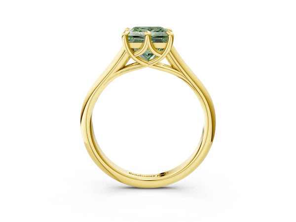 Yellow gold Fancy Green Princess  Solitaire Engagement Ring with Six-Prong Setting and Classic Band