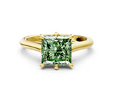 Yellow gold Fancy Green Princess  Solitaire Engagement Ring with Six-Prong Setting and Classic Band
