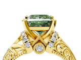 Yellow gold Fancy Green Princess  Solitaire Filigree Engagement Ring with Halo and Prong Setting_4
