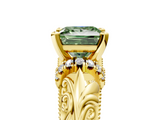 Yellow gold Fancy Green Princess  Solitaire Filigree Engagement Ring with Halo and Prong Setting_5