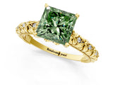 Yellow gold Fancy Green Princess  Solitaire Floral Milgrain Engagement Ring_32