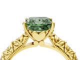 Yellow gold Fancy Green Princess  Solitaire Floral Milgrain Engagement Ring_35