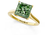 Yellow gold Fancy Green Princess  Solitaire Heart Prong Engagement Ring with Tapered Band_36