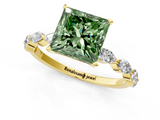 Yellow gold Fancy Green Princess  Solitaire Marquise Side Stone Prong Setting Ring_1