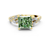 Yellow gold Fancy Green Princess  Solitaire Marquise Twist Band with Six-Prong Setting