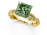 Yellow gold Fancy Green Princess  Solitaire Milgrain Diamond Engagement Ring with Bezel and Marquise Band_1