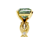 Yellow gold Fancy Green Princess  Solitaire Milgrain Diamond Engagement Ring with Bezel and Marquise Band_5