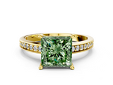 Yellow gold Fancy Green Princess  Solitaire Pavé Band Prong Setting Ring