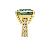 Yellow gold Fancy Green Princess  Solitaire Pavé Band Prong Setting Ring_5