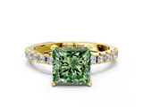 Yellow gold Fancy Green Princess  Solitaire Pavé Band with Four-Prong Setting