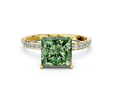 Yellow gold Fancy Green Princess  Solitaire Pavé Diamond Engagement Ring with Four-Prong Setting