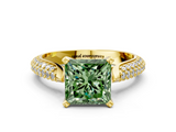 Yellow gold Fancy Green Princess  Solitaire Pavé Diamond Engagement Ring with Four-Prong Setting