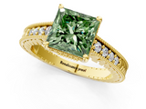 Yellow gold Fancy Green Princess  Solitaire Pavé Diamond Milgrain Engagement Ring with Four-Prong Setting_1