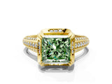 Yellow gold Fancy Green Princess  Solitaire Pave Split Shank Ring with Four-Prong Setting_81