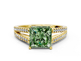 Yellow gold Fancy Green Princess  Solitaire Split Shank Pavé Diamond Engagement Ring