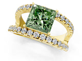 Yellow gold Fancy Green Princess  Solitaire Split Shank Pave Diamond Ring_30