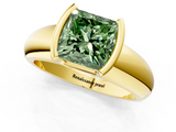 Yellow gold Fancy Green Princess  Solitaire Tension Set Diamond Ring with Wide Band_1