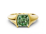 Yellow gold Fancy Green Princess  Solitaire Tension Set Diamond Ring