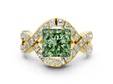 Yellow gold Fancy Green Princess  Solitaire Twist Band Pavé Diamond Engagement Ring_32