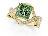 Yellow gold Fancy Green Princess  Solitaire Twist Band Pavé Diamond Engagement Ring_33