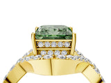 Yellow gold Fancy Green Princess  Solitaire Twist Band Pavé Diamond Engagement Ring_36