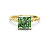 Yellow gold Fancy Green Princess  Solitaire Twist Band Ring with Four-Prong Setting_65