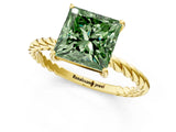 Yellow gold Fancy Green Princess  Solitaire Twist Band Ring with Four-Prong Setting_66