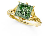 Yellow gold Fancy Green Princess  Solitaire Twist Band Six-Prong Setting 1